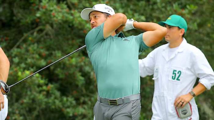 Xander Schauffele tees off during Wednesday’s practice round at the Masters.